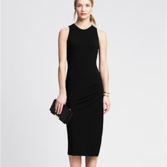 Banana Republic black sleeveless ruched stretch jersey midi dress - Small - Picture 2 of 4